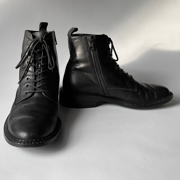 VINCE Cabria Genuine Leather Moto Combat Zip/Lace Up Boots Black - Picture 4 of 16